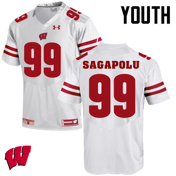 Wisconsin Badgers Youth #65 Olive Sagapolu NCAA Under Armour Authentic White College Stitched Football Jersey PM40E28BV